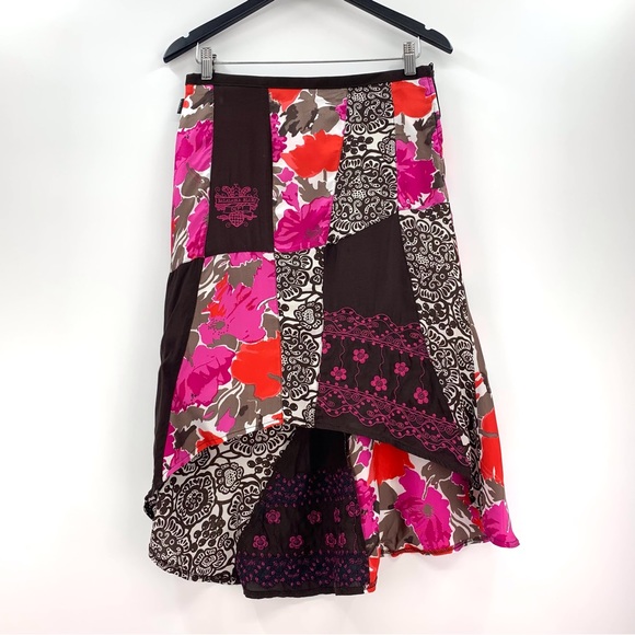 D.E.P.T. NWOT Brown and Pink Patchwork Style High Low Midi Skirt, XS - Picture 11 of 16